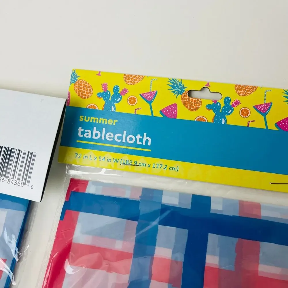 Summer Tablecloth 72in‎ L x 54 in W, Checkered Patterned Red Blue White Colors